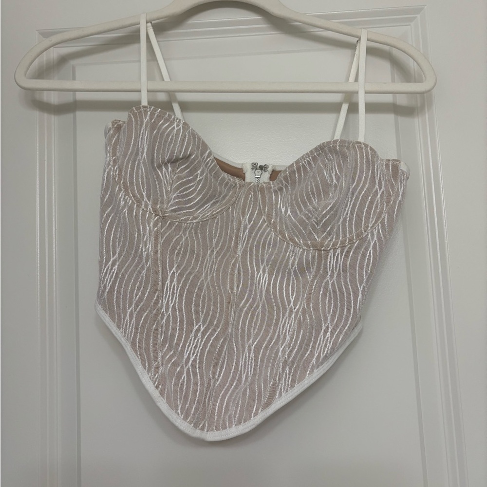 White Fox Boutique White and Tan Corset Top